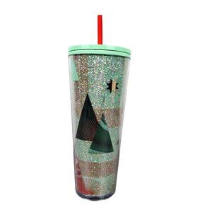 Starbucks Christmas Cold Travel Cup 24 floz Tumbler Straw Glitter Insulated Tree